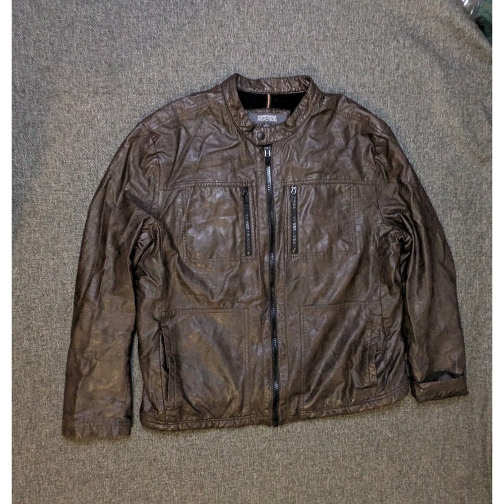 Kenneth Cole Reaction Leather Jacket Men's XL‎ Brown Winchester Soft Lined Coat